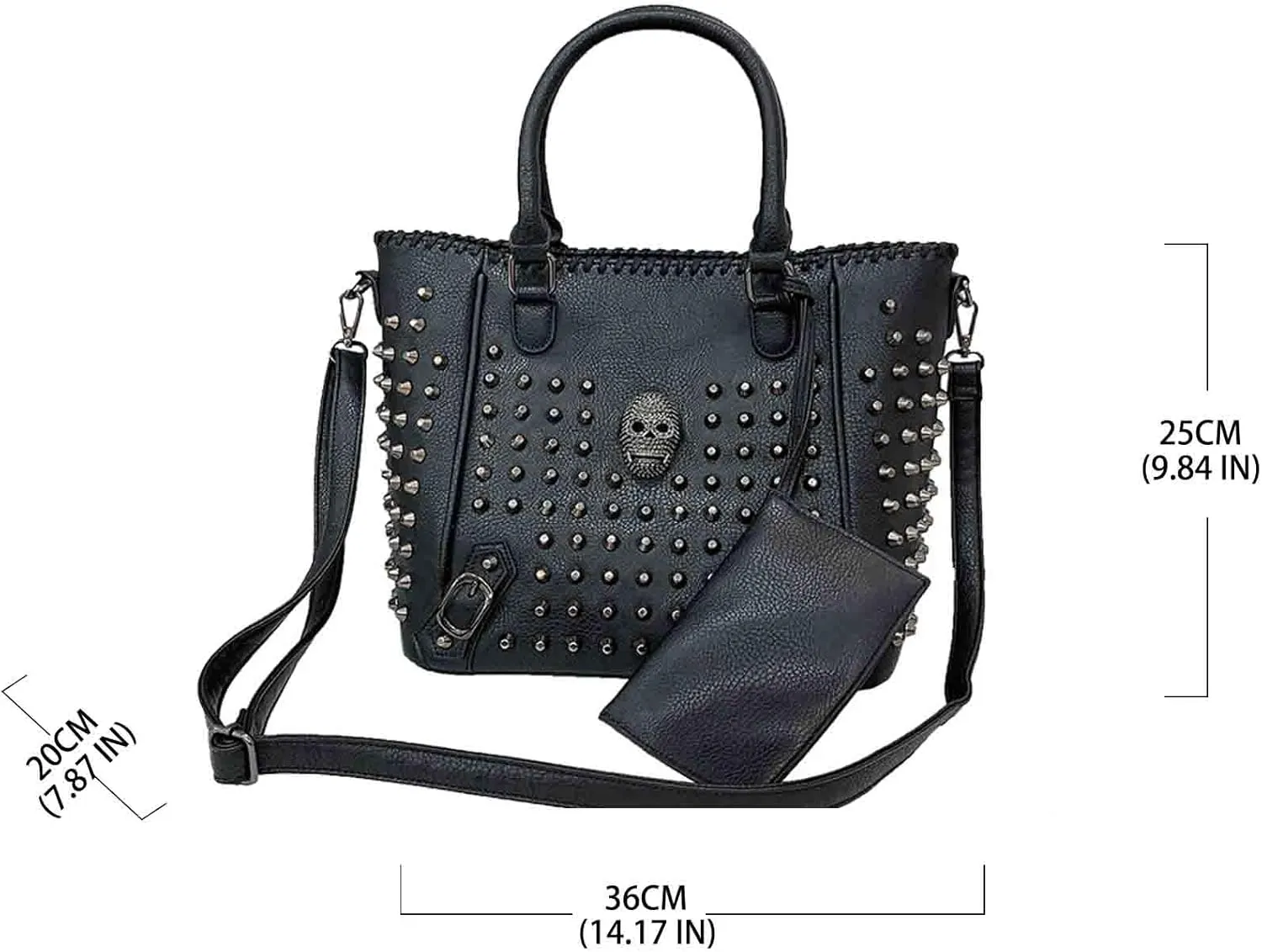 BXCNCKD Women Skull Handbag Backpack Large Capacity Gothic Shoulder Bag Studded Doctor Handbag Backpack (FA1103)