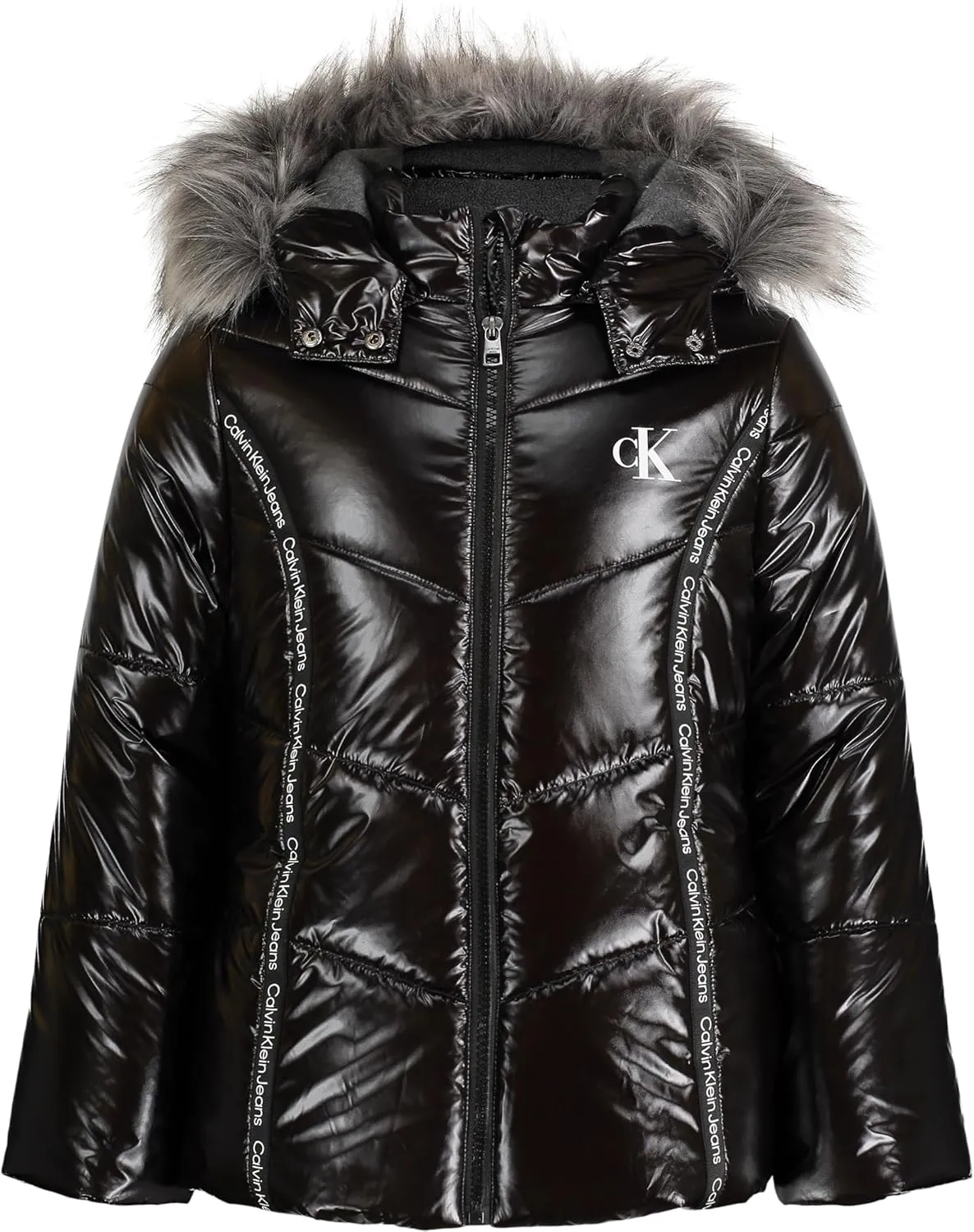 Calvin Klein girls Hooded Winter Puffer Jacket, Full-length Heavyweight Coat With Fleece Lining