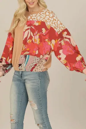 Camel Multi Print Top