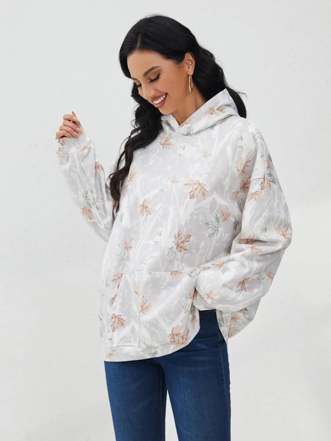 Camo Hoodie Womens Mens Maple Leaf Fleece Hooded Sweatshirt Oversized Camouflage Hoodies For Women Trendy