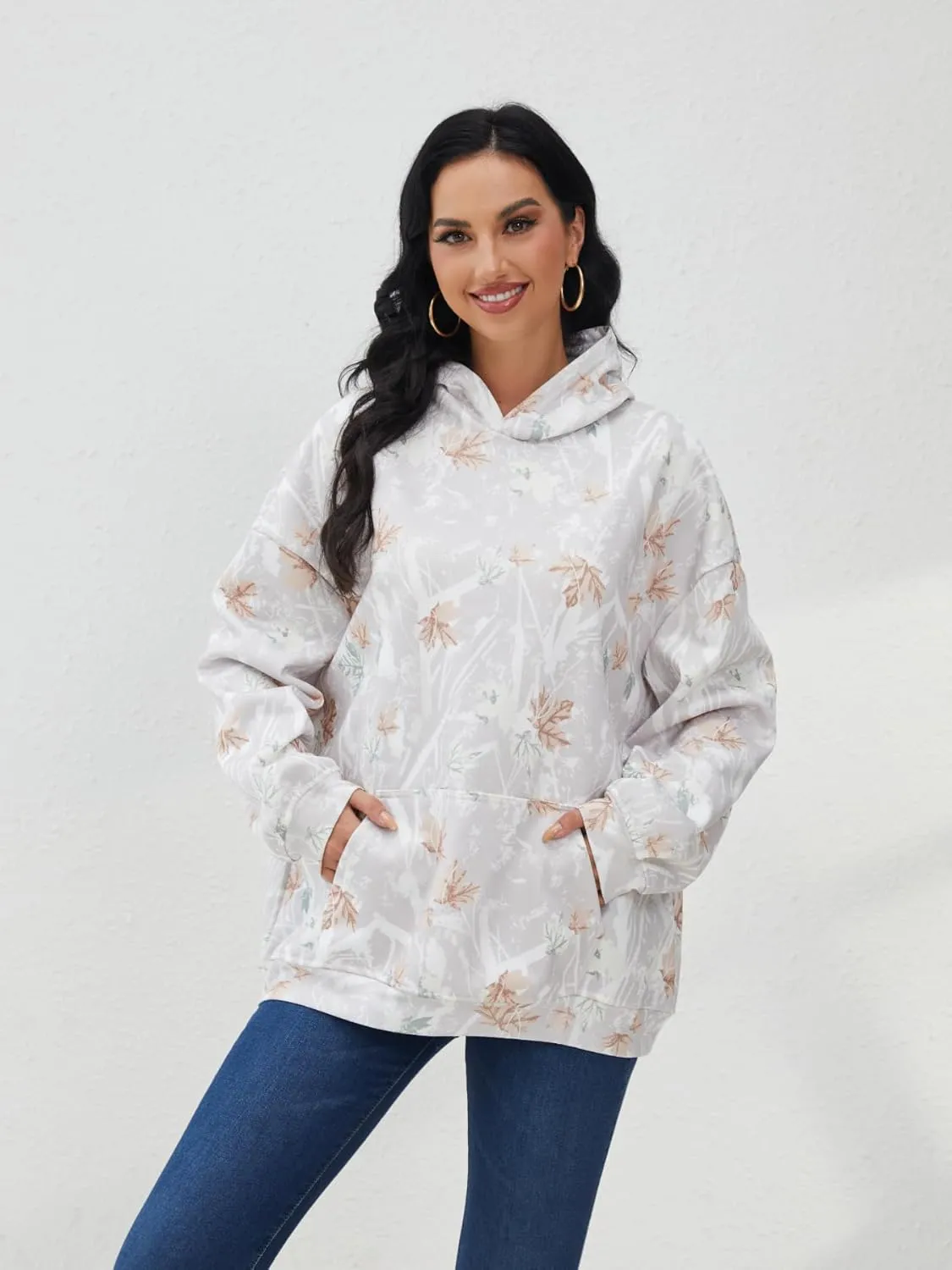 Camo Hoodie Womens Mens Maple Leaf Fleece Hooded Sweatshirt Oversized Camouflage Hoodies For Women Trendy
