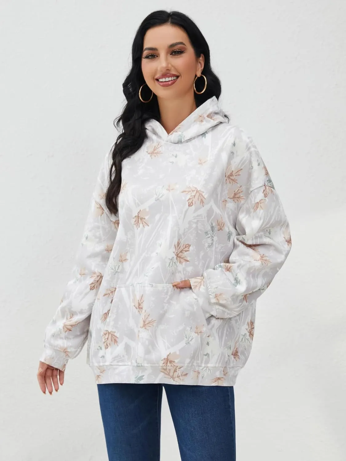 Camo Hoodie Womens Mens Maple Leaf Fleece Hooded Sweatshirt Oversized Camouflage Hoodies For Women Trendy