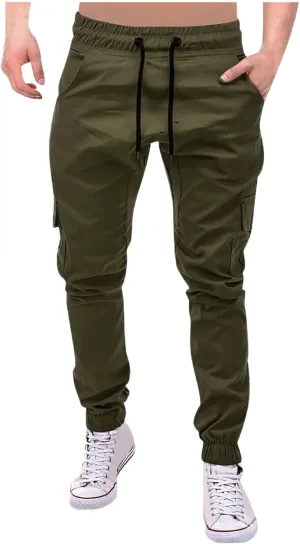 Cargo Joggers for Men Slim Fit Stretch Pants Lightweight Workout Sweatpants Quick Dry Elastic Drawstring Pants 2025