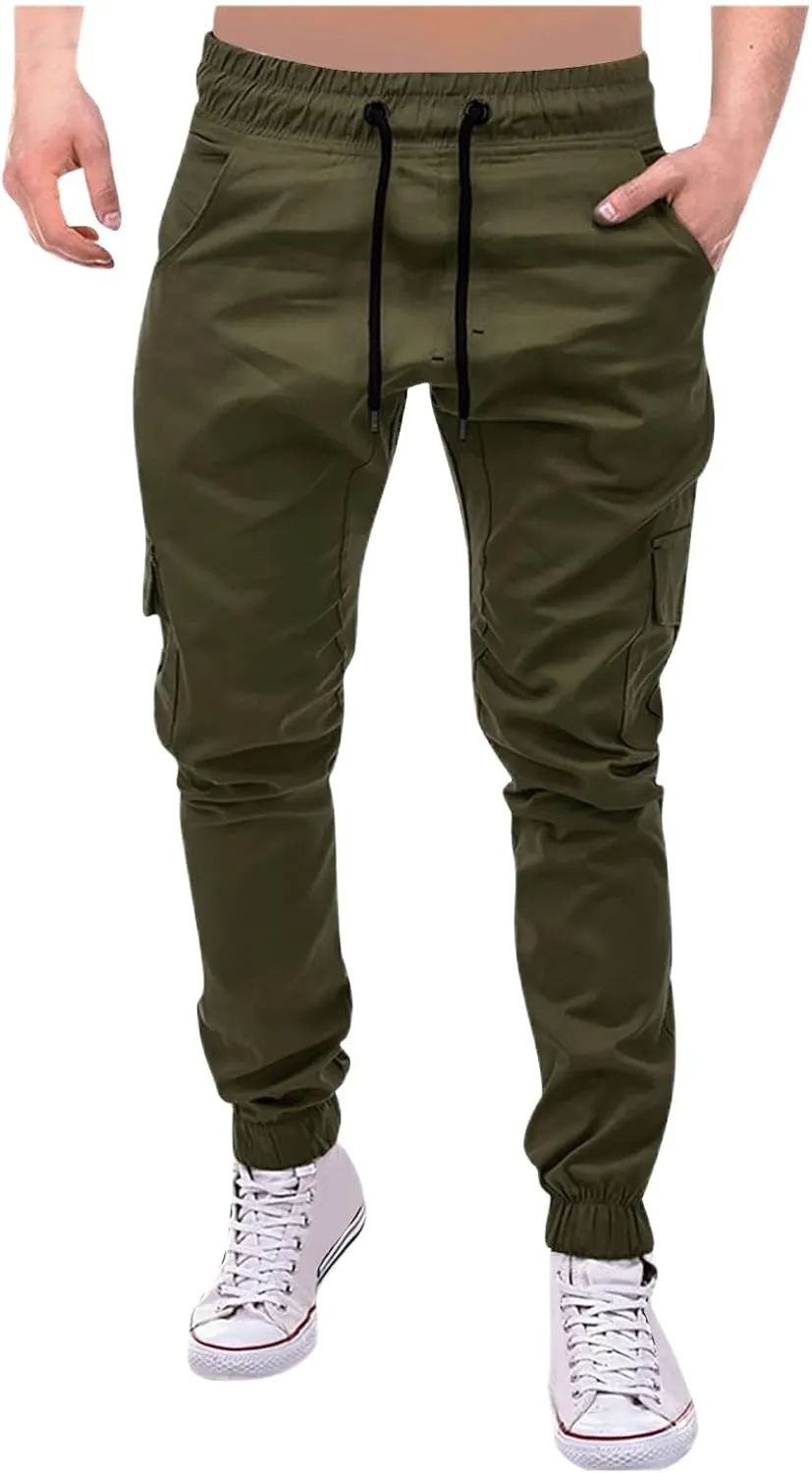 Cargo Joggers for Men Slim Fit Stretch Pants Lightweight Workout Sweatpants Quick Dry Elastic Drawstring Pants 2025