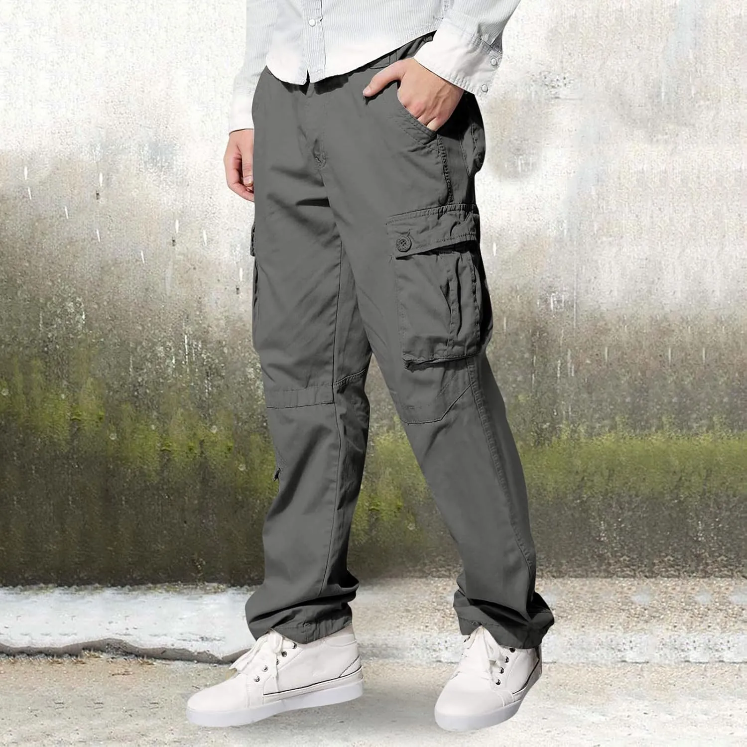 Cargo Sweatpants for Men Loose Fit Mens Joggers with Zip Pockets Mens Trousers Straight Fit Mens Cotton Dress Pants