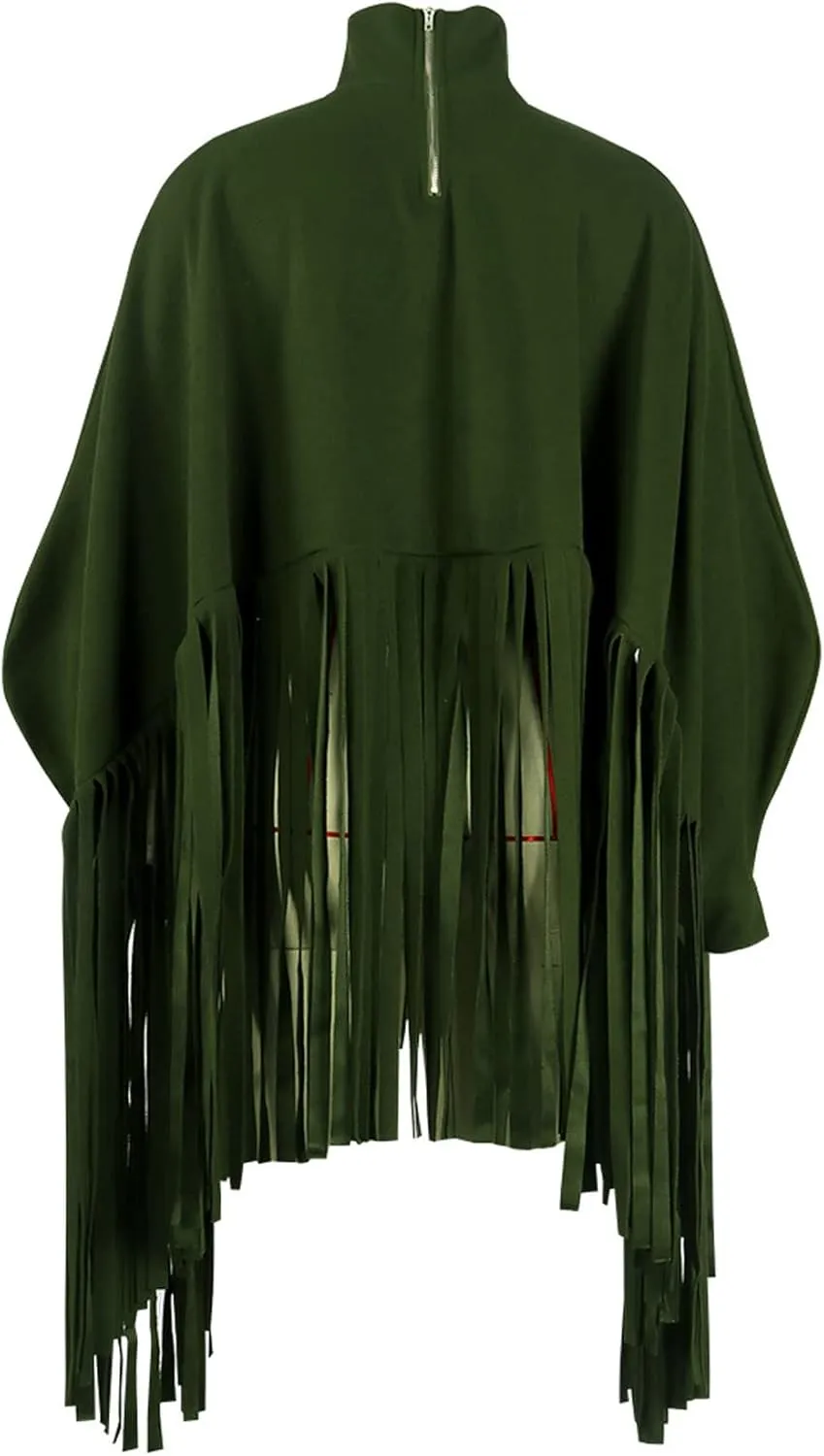 CHARTOU Women's Trendy Oversized High Neck Batwing Sleeve Tassel Fringe Wool Pullover Sweatshirt