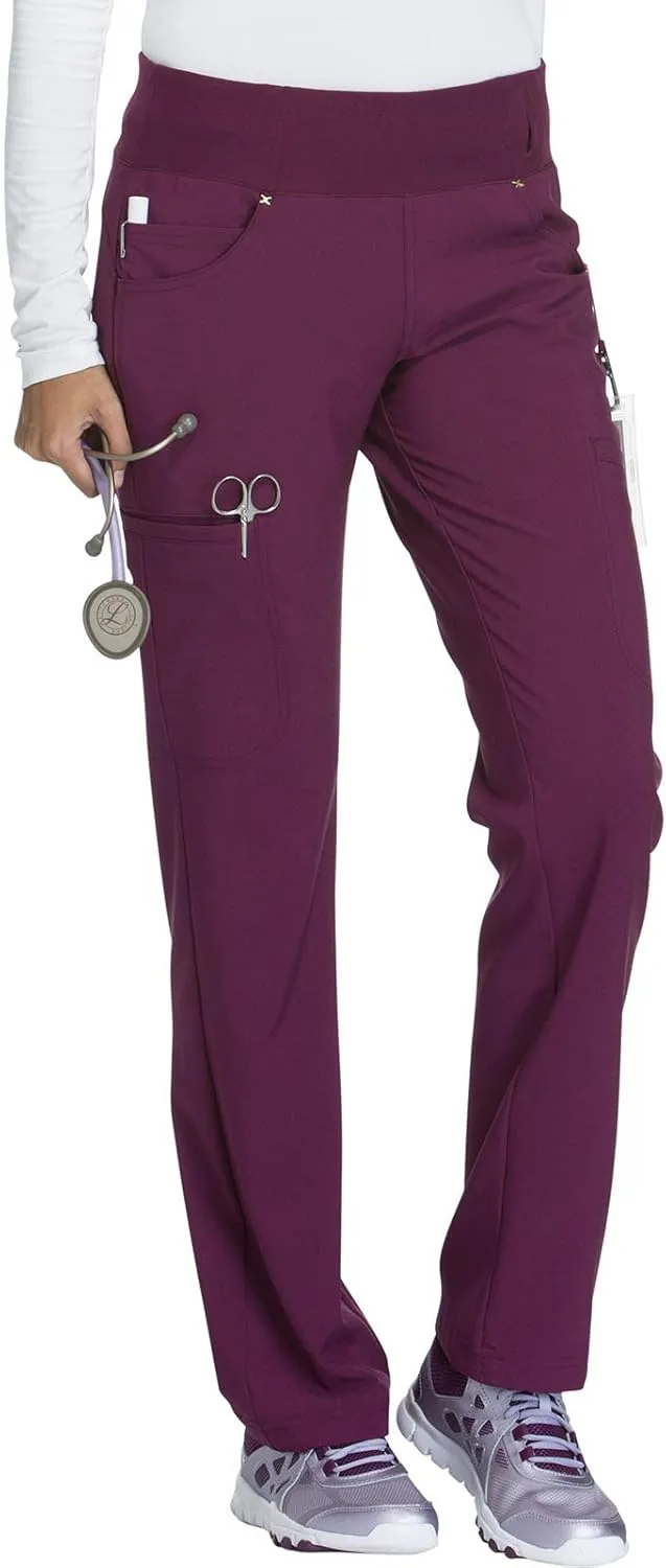 Cherokee Scrubs for Women Mid Rise Straight Leg Scrub Pants For Women Pull-on Bottoms with 6 Pockets & 360 Stretch - CK002