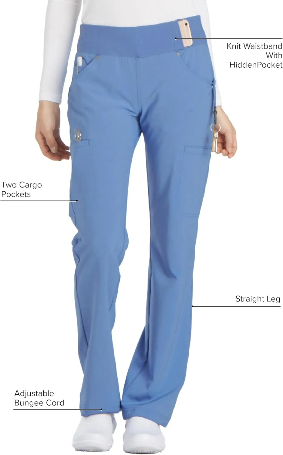 Cherokee Scrubs for Women Mid Rise Straight Leg Scrub Pants For Women Pull-on Bottoms with 6 Pockets & 360 Stretch - CK002