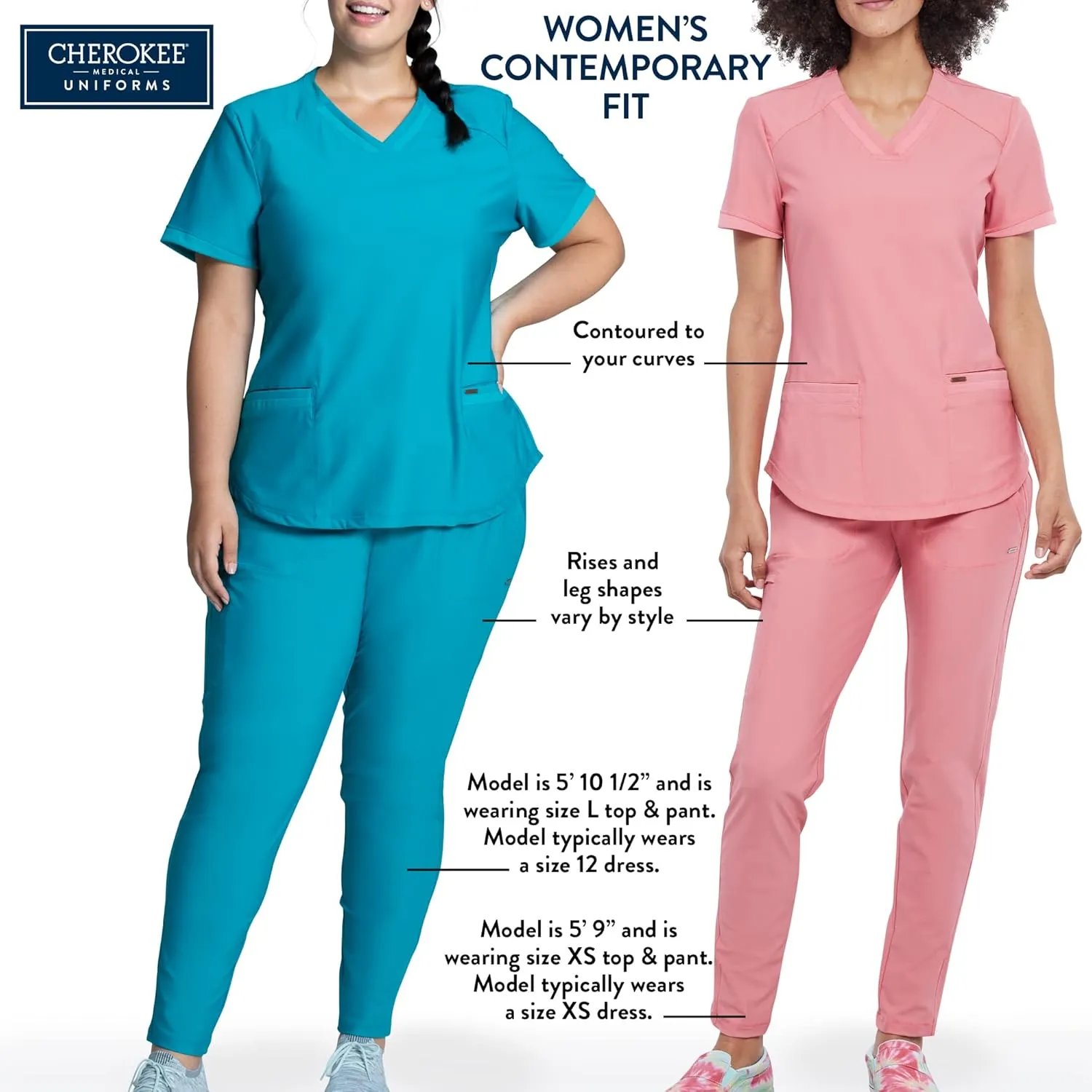 Cherokee Scrubs for Women Mid Rise Straight Leg Scrub Pants For Women Pull-on Bottoms with 6 Pockets & 360 Stretch - CK002
