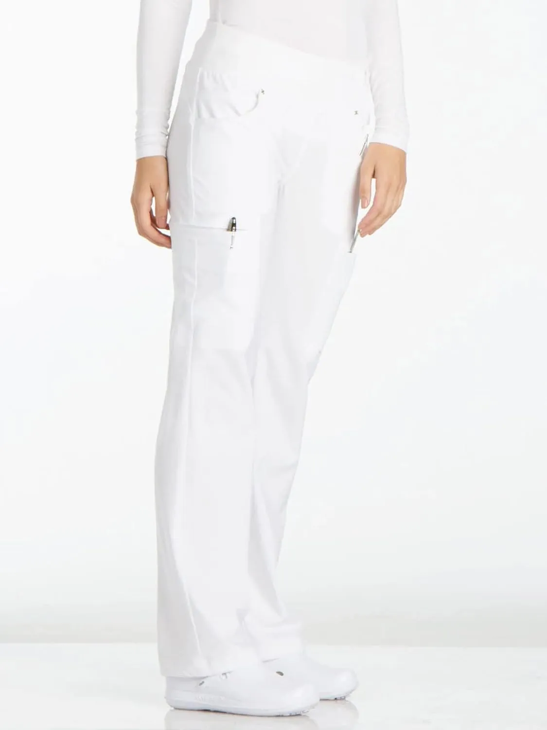 Cherokee Scrubs for Women Mid Rise Straight Leg Scrub Pants For Women Pull-on Bottoms with 6 Pockets & 360 Stretch - CK002