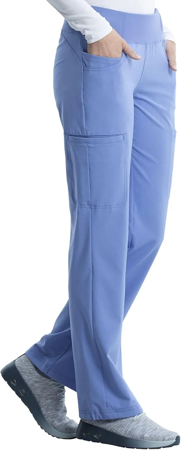 Cherokee Scrubs for Women Mid Rise Straight Leg Scrub Pants For Women Pull-on Bottoms with 6 Pockets & 360 Stretch - CK002