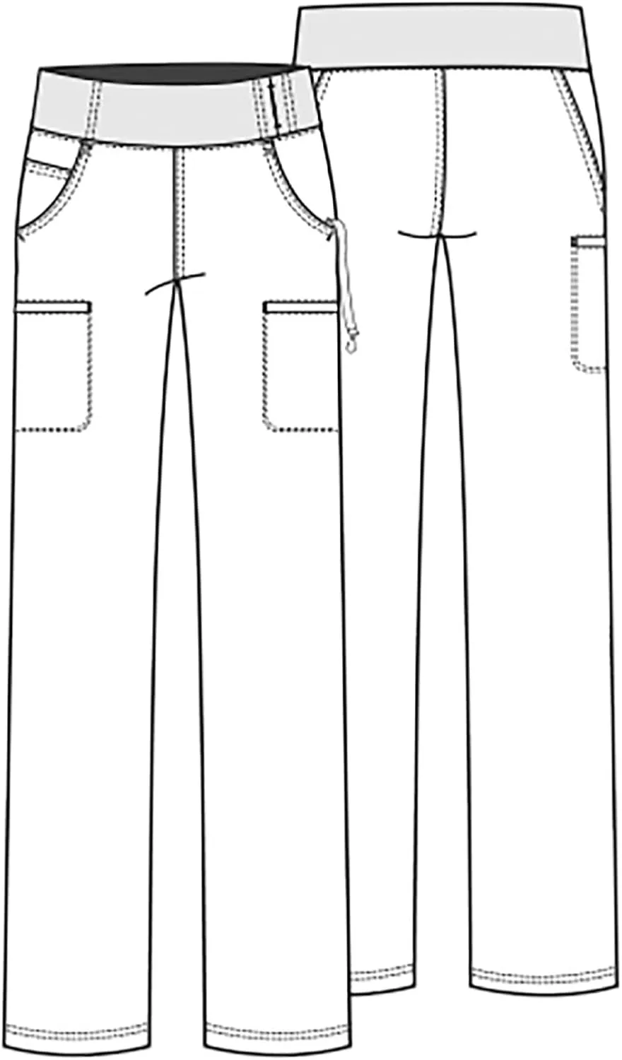 Cherokee Scrubs for Women Mid Rise Straight Leg Scrub Pants For Women Pull-on Bottoms with 6 Pockets & 360 Stretch - CK002