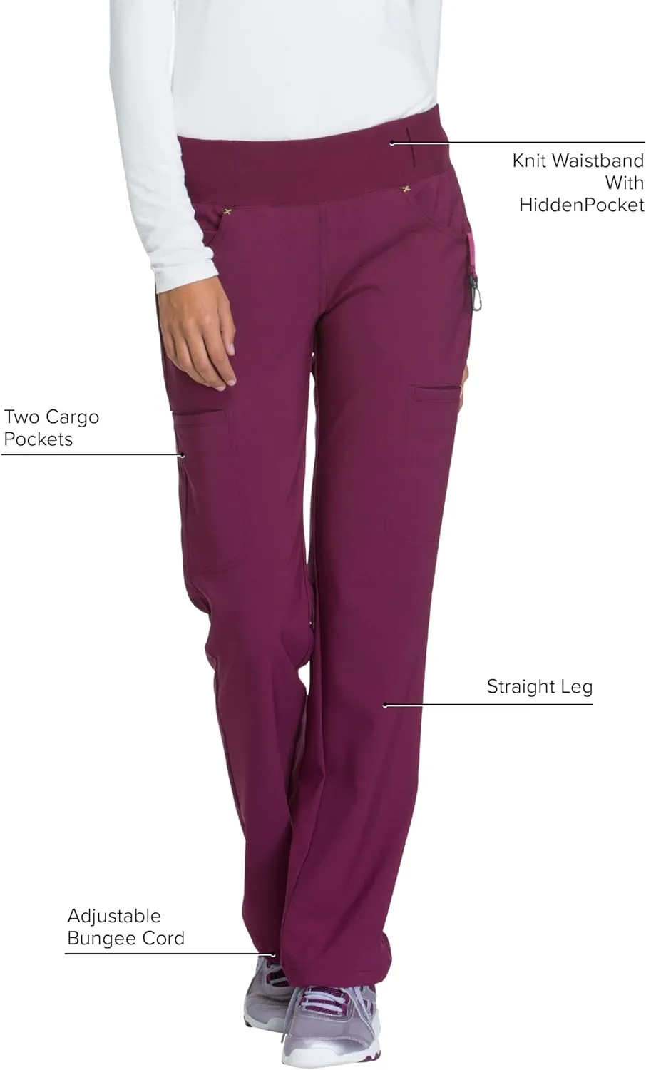 Cherokee Scrubs for Women Mid Rise Straight Leg Scrub Pants For Women Pull-on Bottoms with 6 Pockets & 360 Stretch - CK002