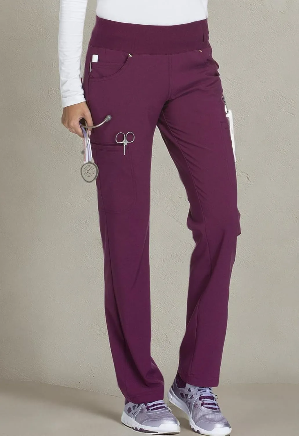 Cherokee Scrubs for Women Mid Rise Straight Leg Scrub Pants For Women Pull-on Bottoms with 6 Pockets & 360 Stretch - CK002