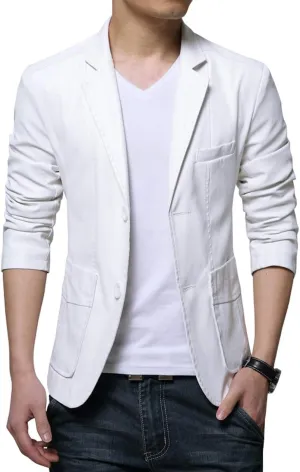 chouyatou Men's Stylish 2 Button Faux Leather Suit Blazer Jacket Sport Coat