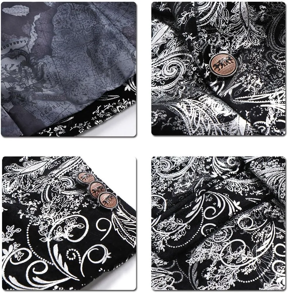 Cloudstyle Men's Dress Floral Suit Notched Lapel Slim Fit Stylish Blazer Dress Suit