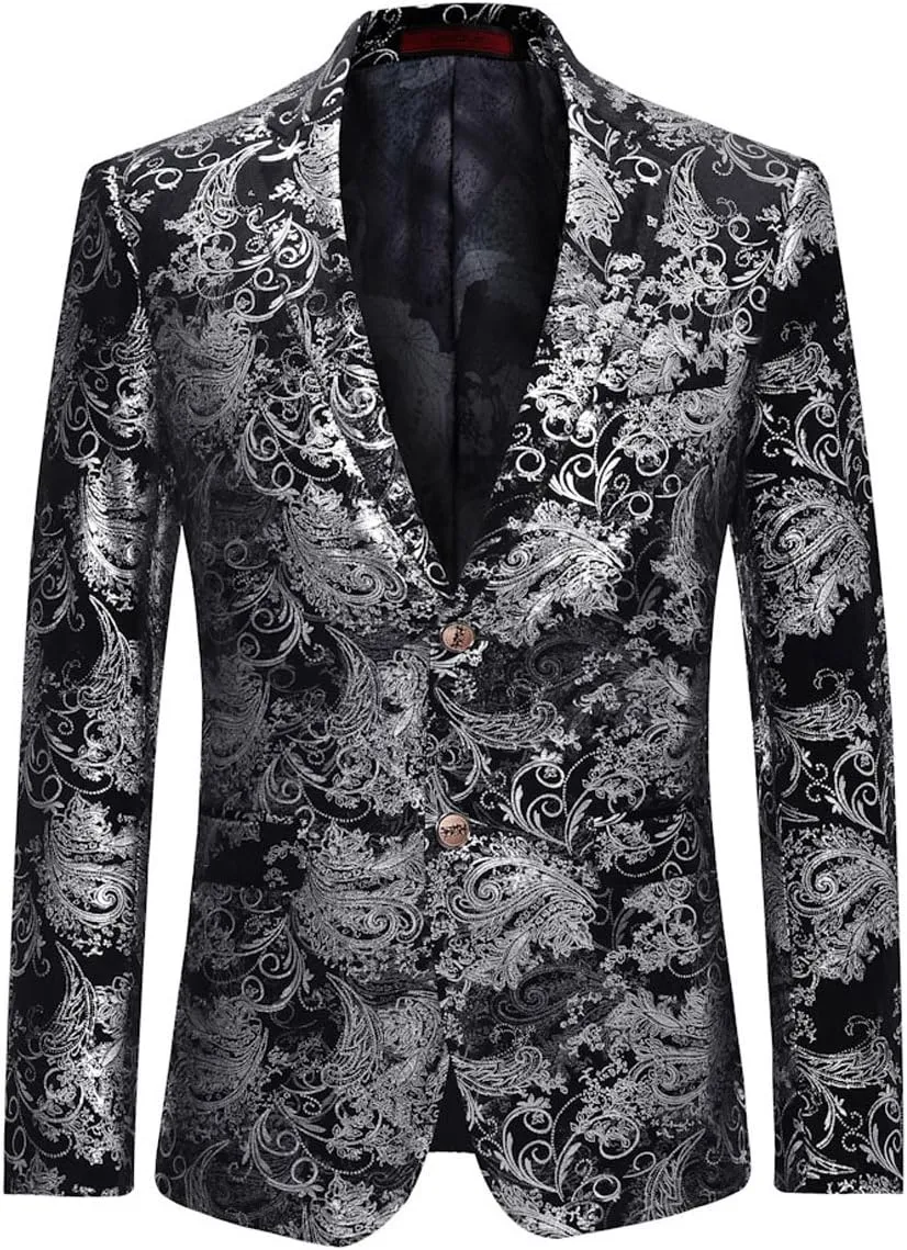 Cloudstyle Men's Dress Floral Suit Notched Lapel Slim Fit Stylish Blazer Dress Suit