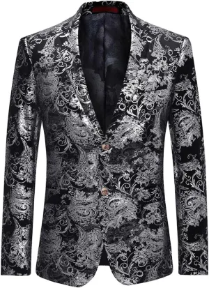 Cloudstyle Men's Dress Floral Suit Notched Lapel Slim Fit Stylish Blazer Dress Suit