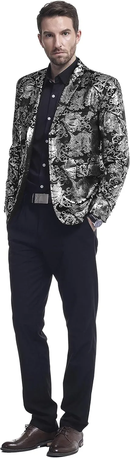 Cloudstyle Men's Dress Floral Suit Notched Lapel Slim Fit Stylish Blazer Dress Suit