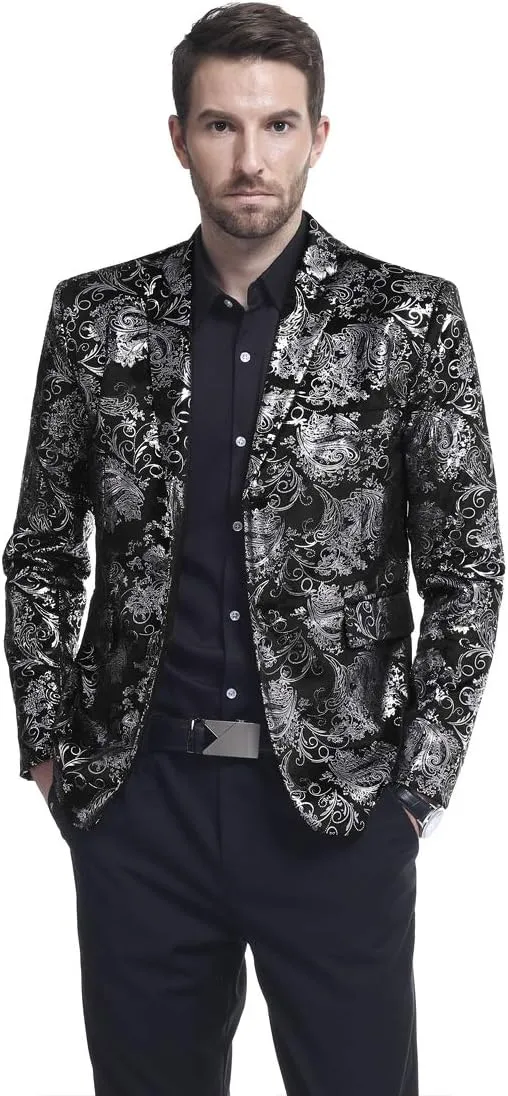 Cloudstyle Men's Dress Floral Suit Notched Lapel Slim Fit Stylish Blazer Dress Suit