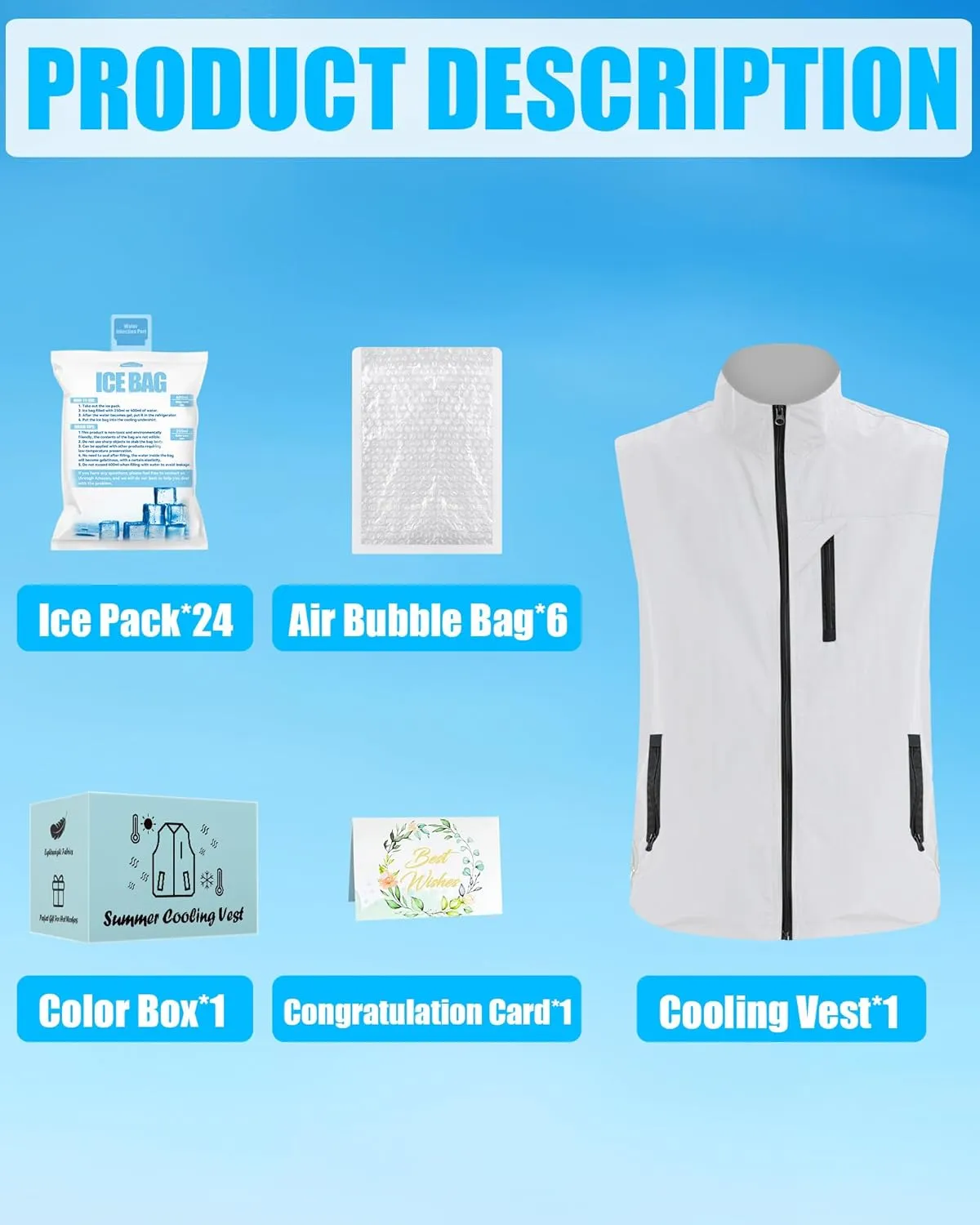 Cooling Vest for Men and Women, with 24 Ice Bags, 6 Cooling Zones, Unique Gift for Summer