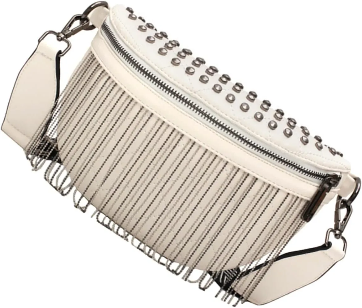 Crossbody Bag Large Capacity Chest Bag for Women Stylish Rivet Tassel Satchel