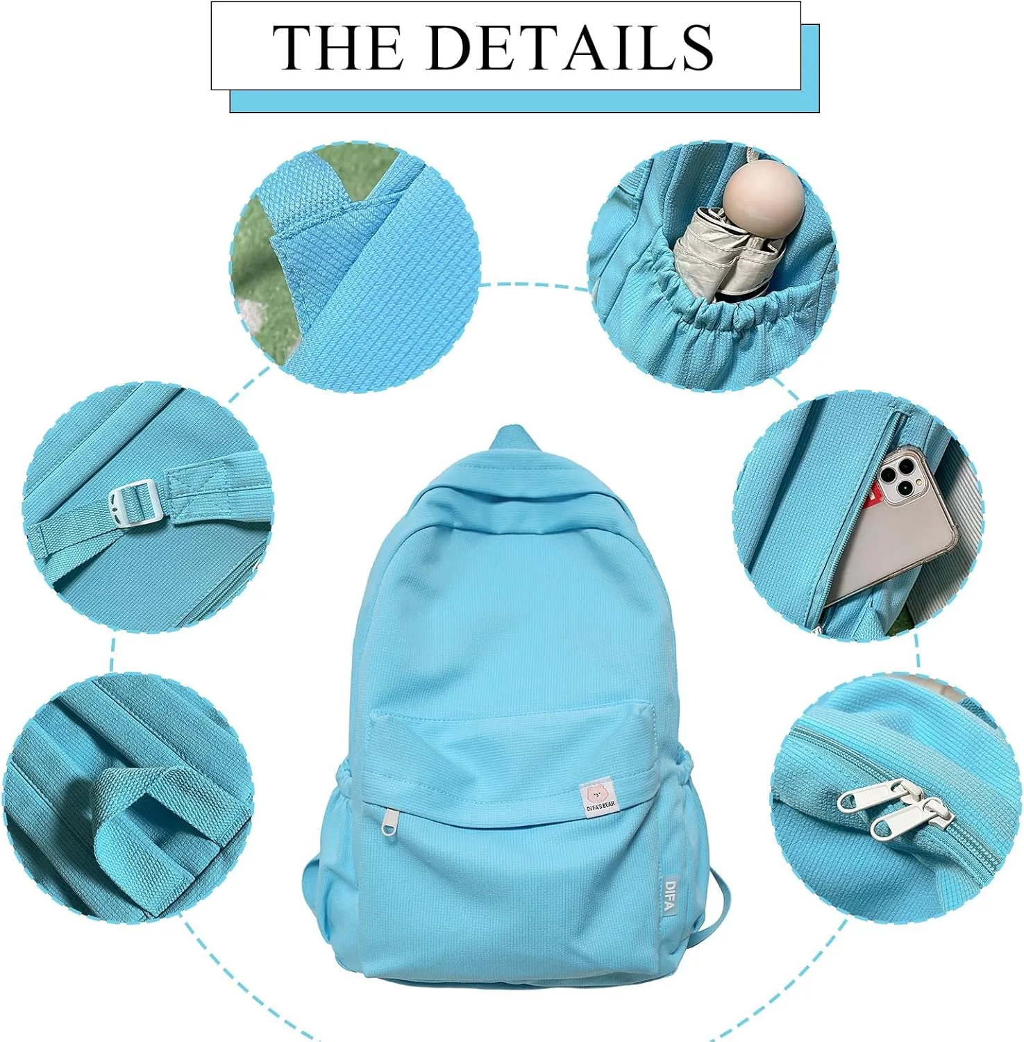 Cute Aesthetic Backpack Y2K Simple Solid Color Kawaii Backpacks Travel Laptop Backpack (Green)