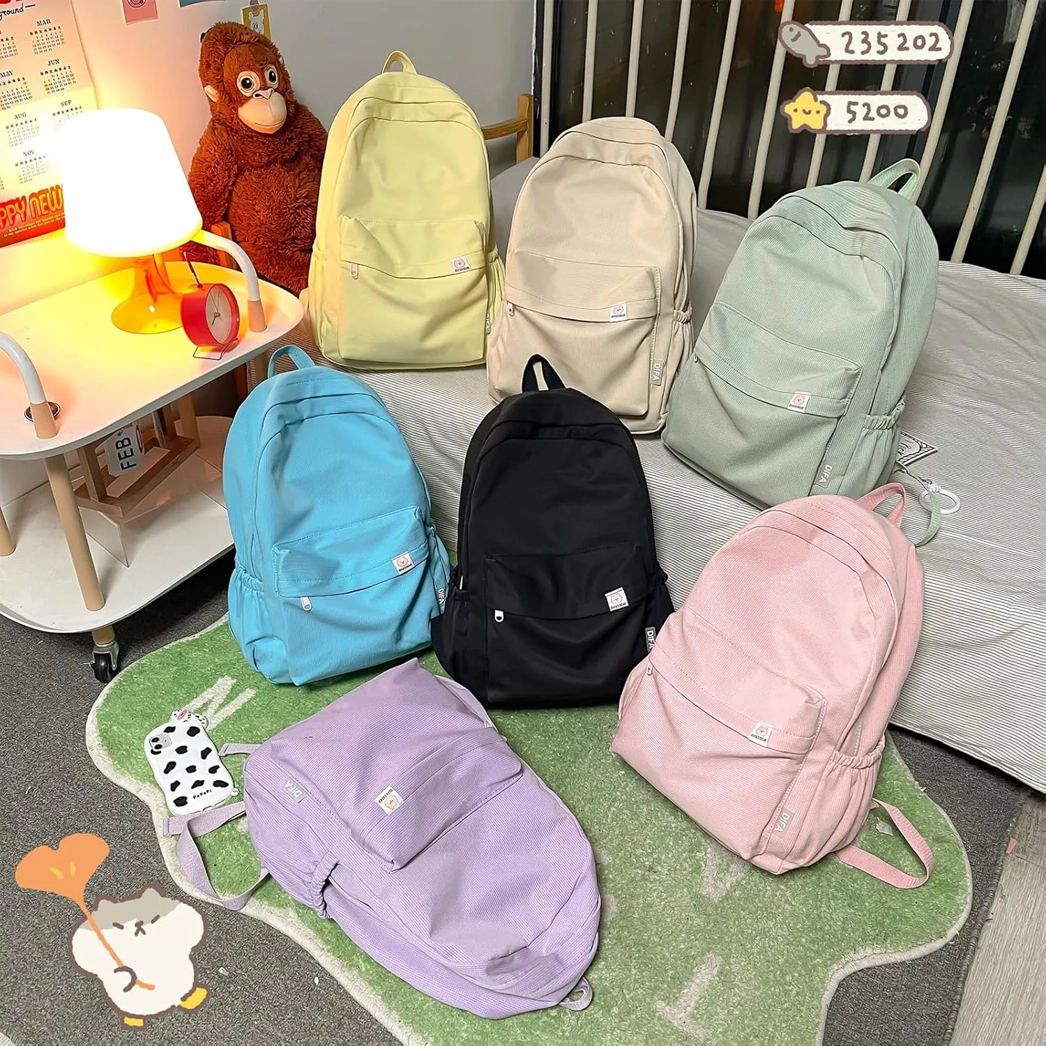 Cute Aesthetic Backpack Y2K Simple Solid Color Kawaii Backpacks Travel Laptop Backpack (Green)