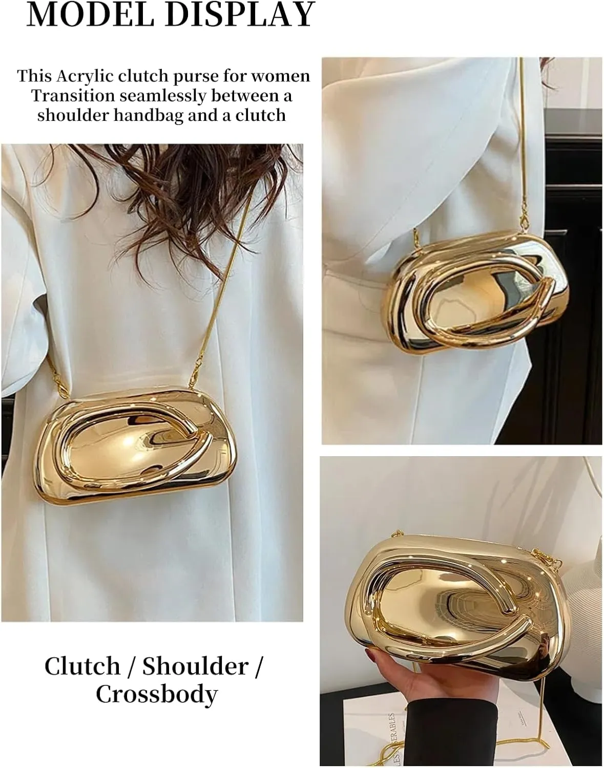Elegant Acrylic Clutch Purse for Women -Summer Evening Bag with Chain Strap, Unique Formal Party Handbag