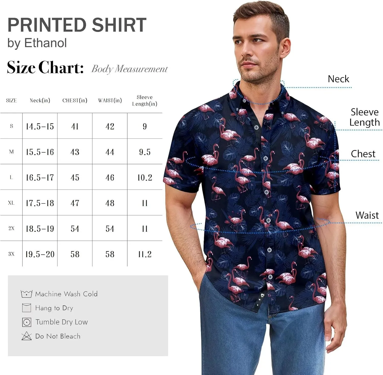 ETHANOL Mens Slim Fit Short Sleeve Button Down Polo Tech Stretch Printed Shirt