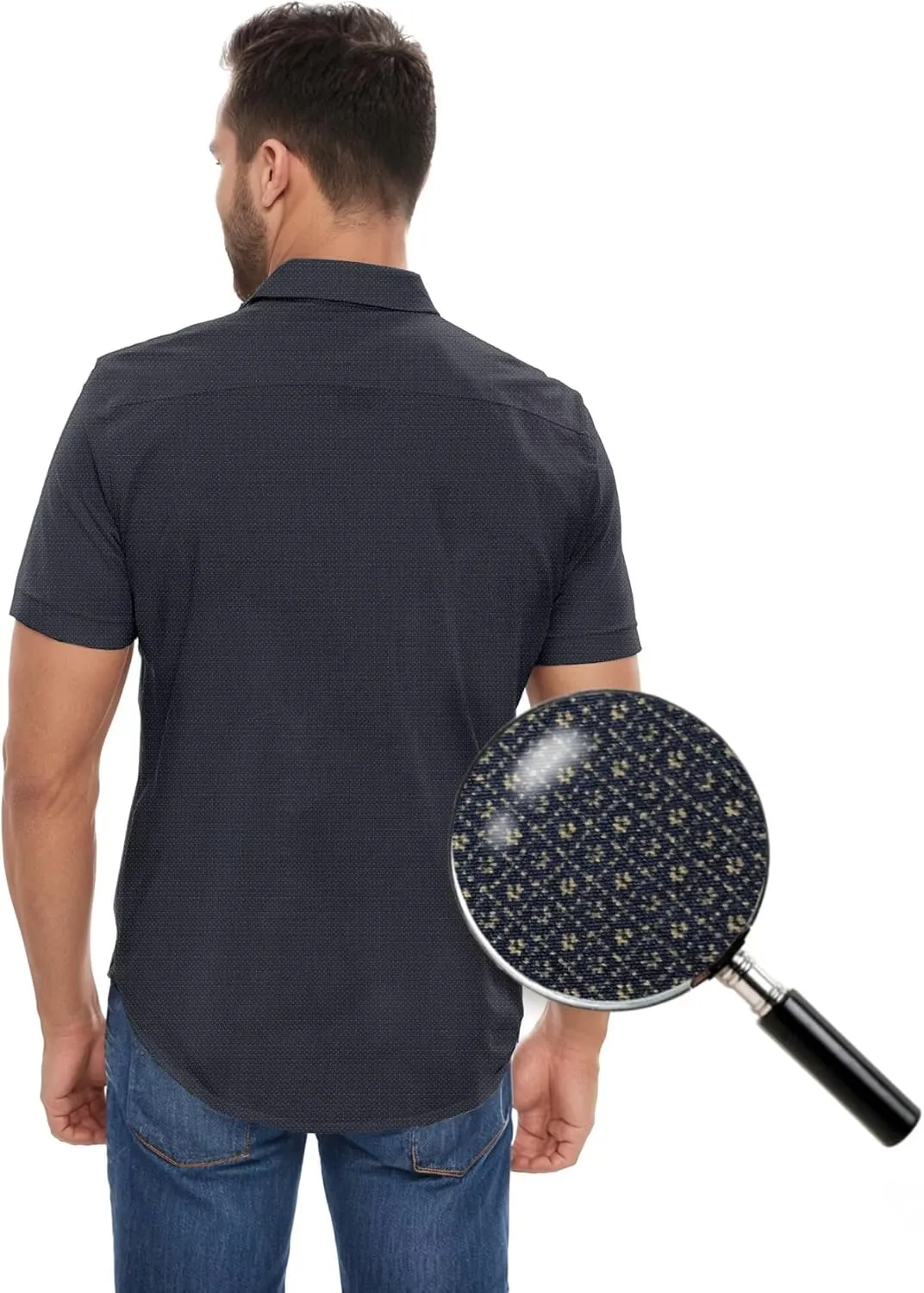 ETHANOL Mens Slim Fit Short Sleeve Button Down Polo Tech Stretch Printed Shirt