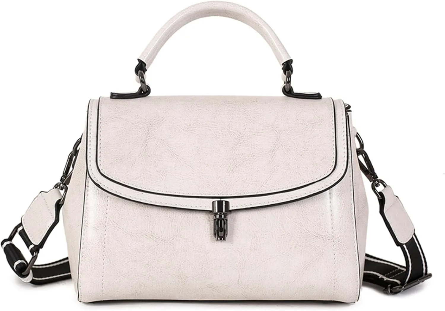 Flap Handbag and Purse for Women Oil Wax Genuine Leather Satchel Retro Top Handle Shoulder Bag Simple Crossbodybag390OWOISS