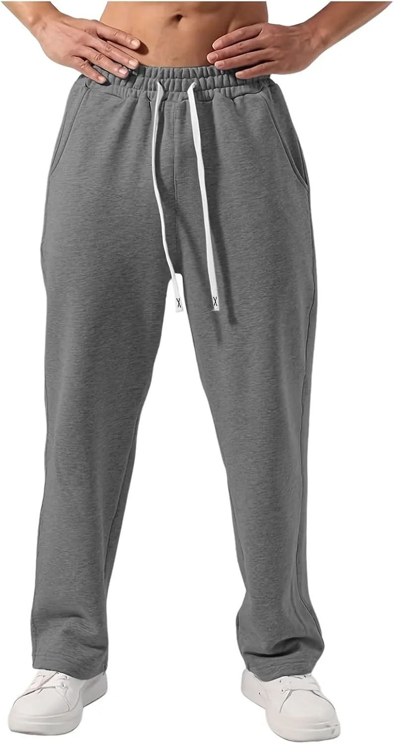 Fleece Cargo Sweatpants for Men, Casual Baggy Elastic Waist Drawstring Sweatpants with Pockets Sport Joggers Trousers