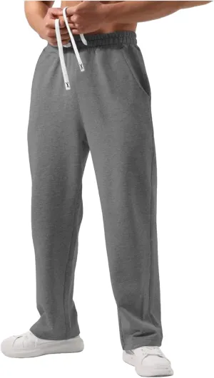 Fleece Cargo Sweatpants for Men, Casual Baggy Elastic Waist Drawstring Sweatpants with Pockets Sport Joggers Trousers