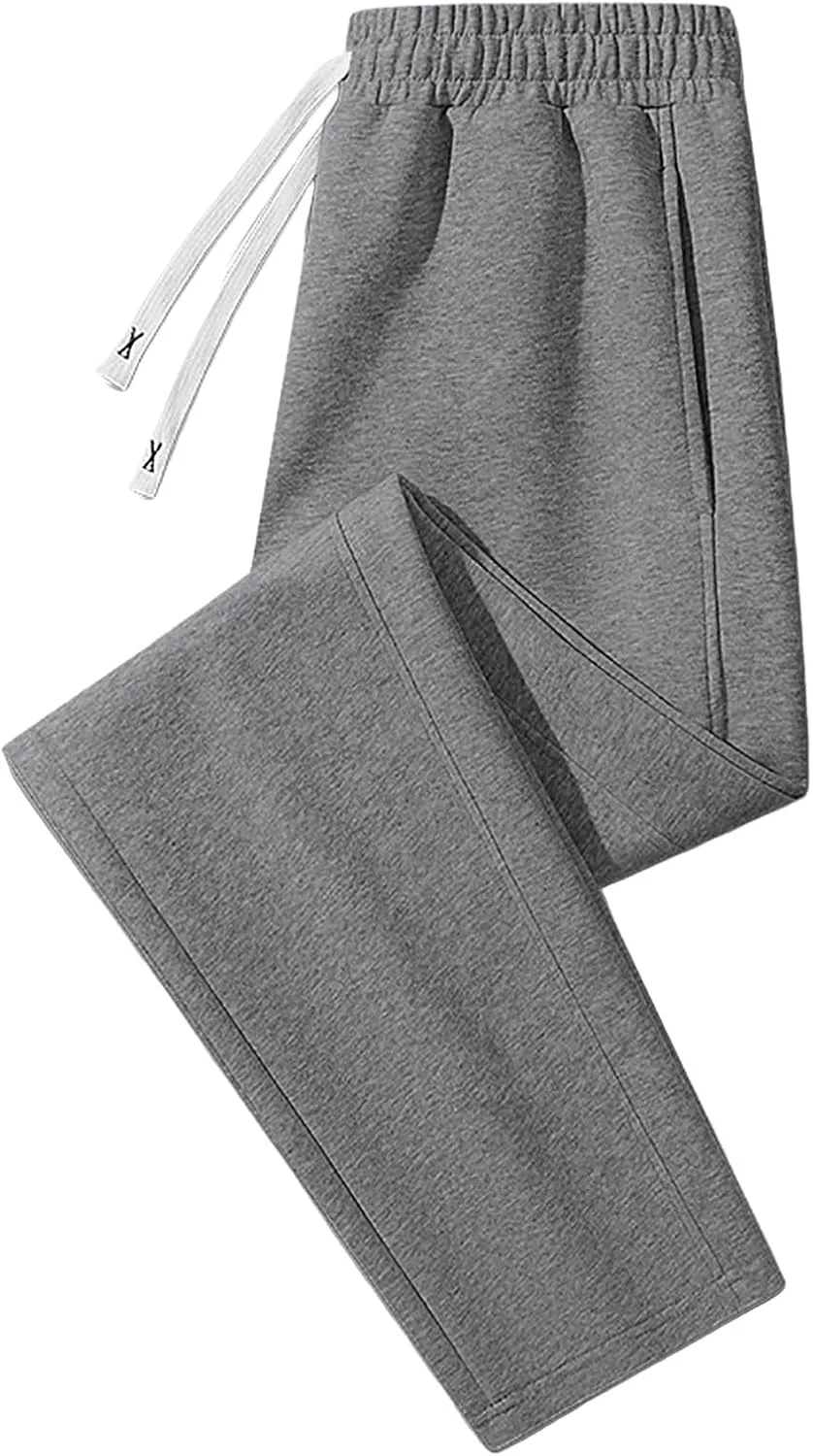 Fleece Cargo Sweatpants for Men, Casual Baggy Elastic Waist Drawstring Sweatpants with Pockets Sport Joggers Trousers