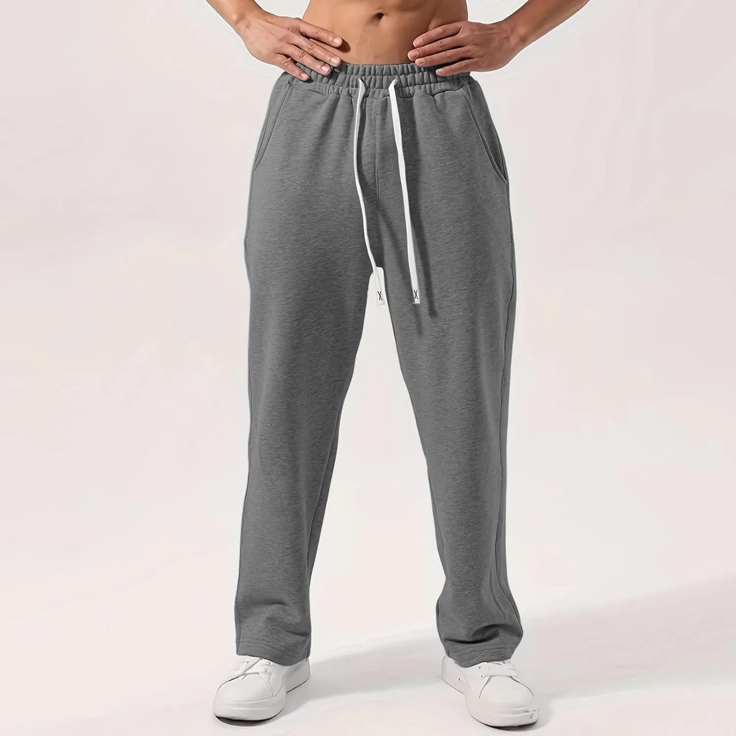 Fleece Cargo Sweatpants for Men, Casual Baggy Elastic Waist Drawstring Sweatpants with Pockets Sport Joggers Trousers