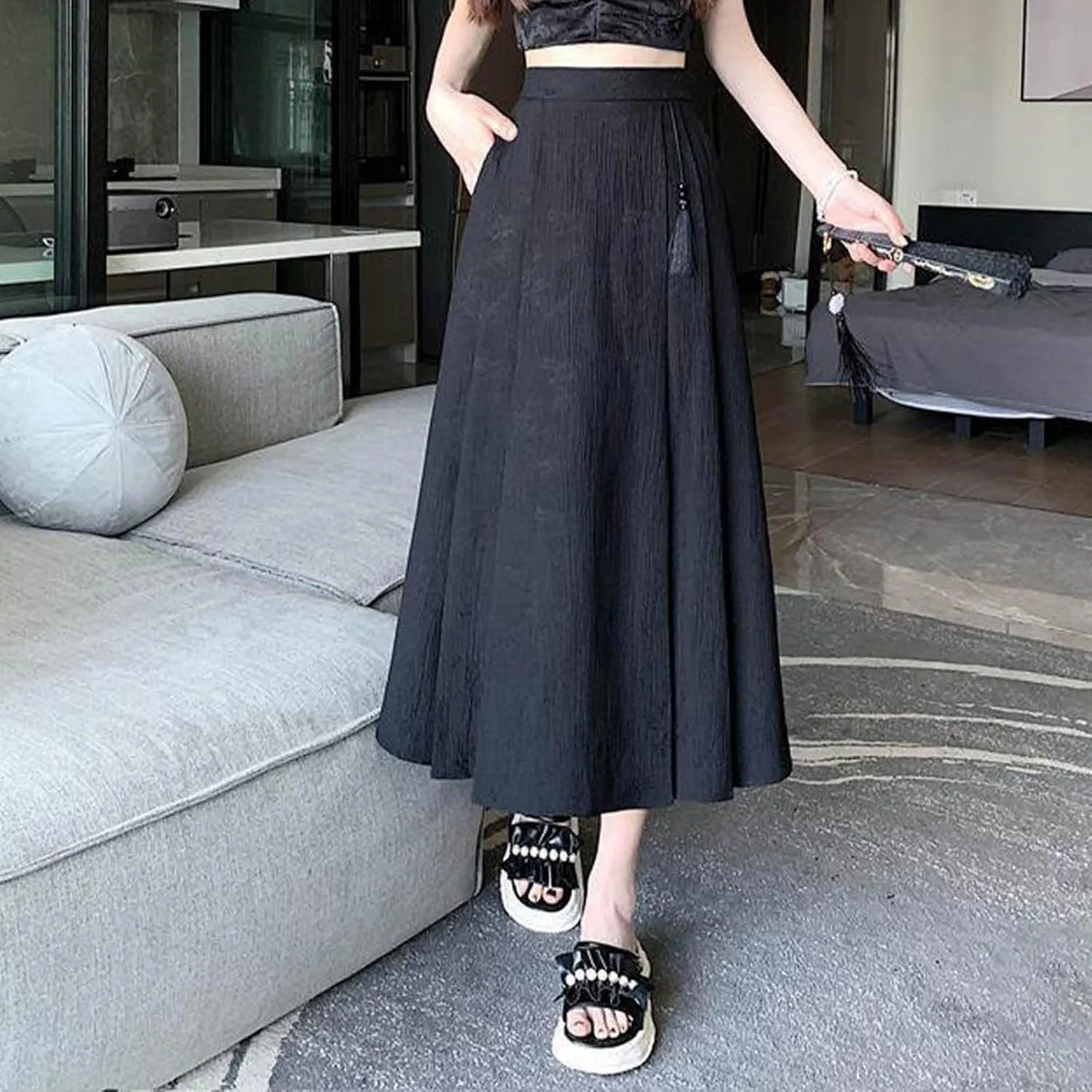 Floral Print Loose Fit Skirt for Women Maxi Long Midi Knee High Modest High Cut Skirt Women 2025 Trendy Y2K