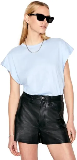 FRAME Women's Le Mid Muscle Crew Tshirt, Chambray Blue, LG