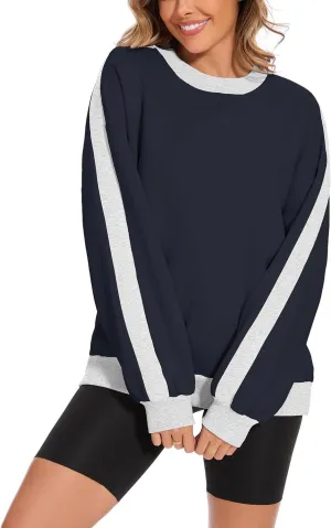 FUPHINE 2024 Women's Colour Blocking Fleece Oversized Warm Trendy Fall Winter Fashion Sweatshirt