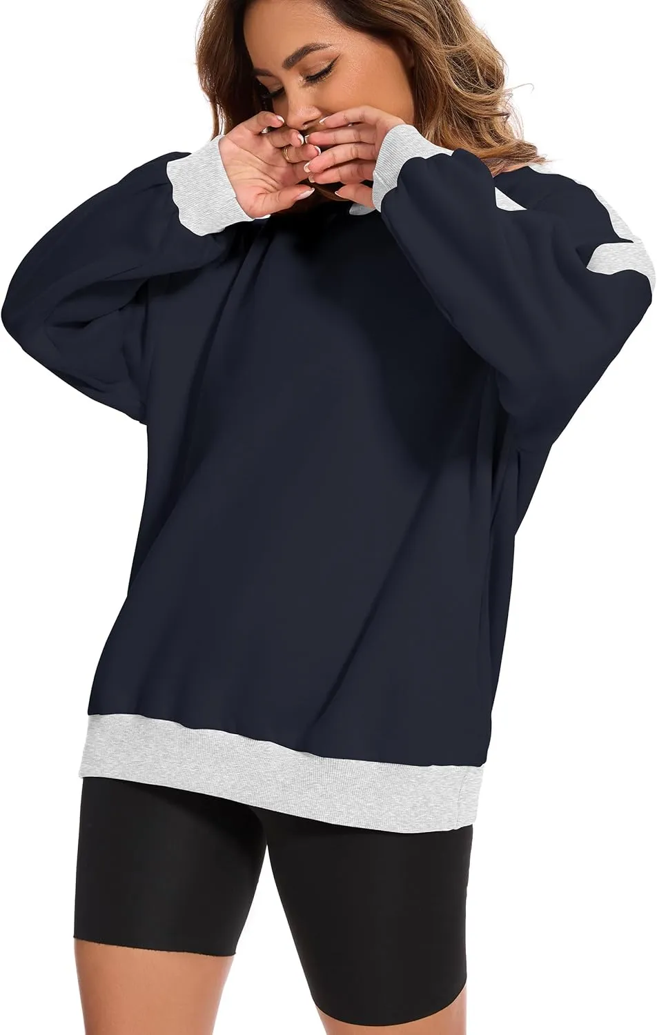 FUPHINE 2024 Women's Colour Blocking Fleece Oversized Warm Trendy Fall Winter Fashion Sweatshirt