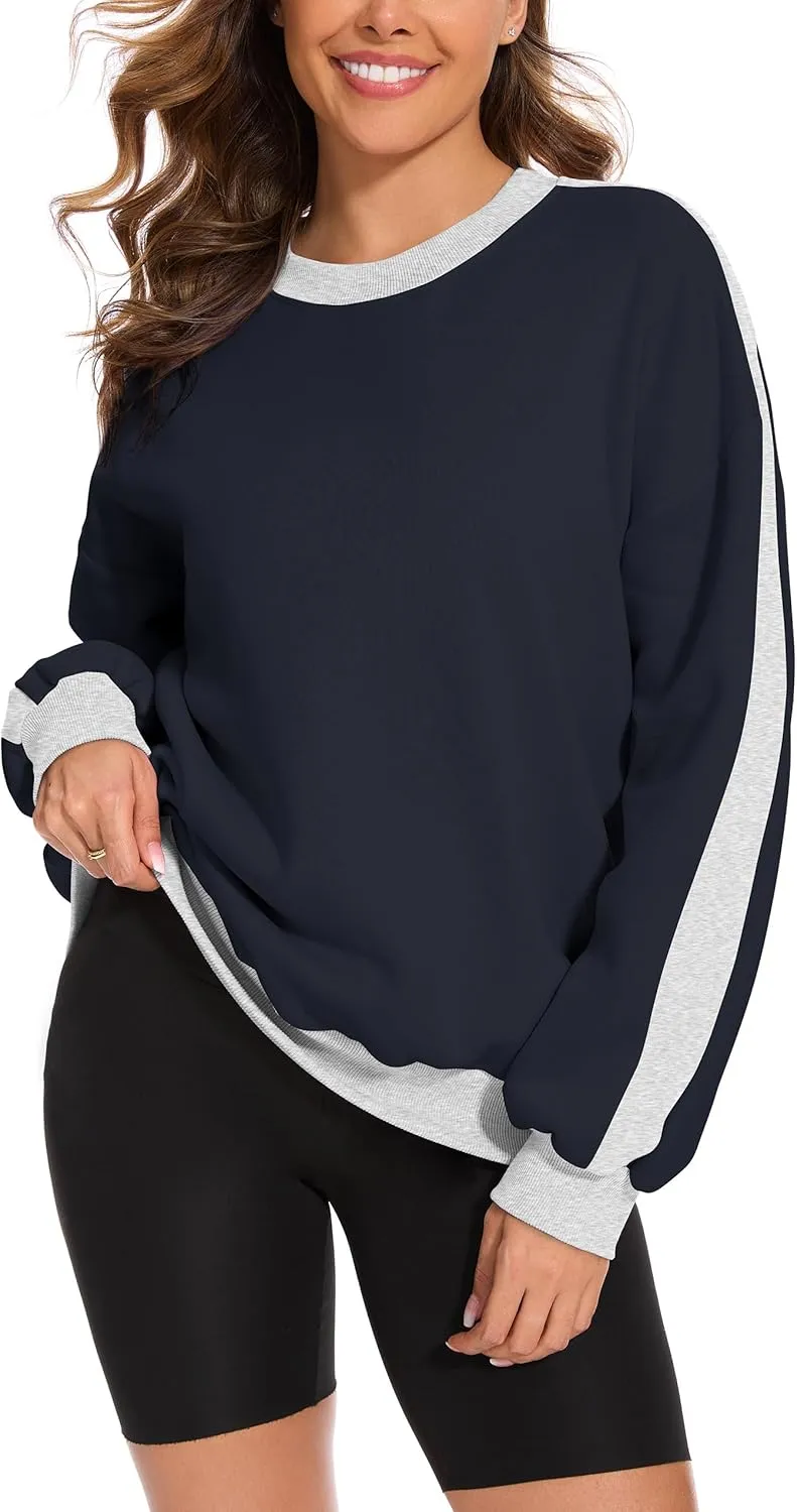 FUPHINE 2024 Women's Colour Blocking Fleece Oversized Warm Trendy Fall Winter Fashion Sweatshirt