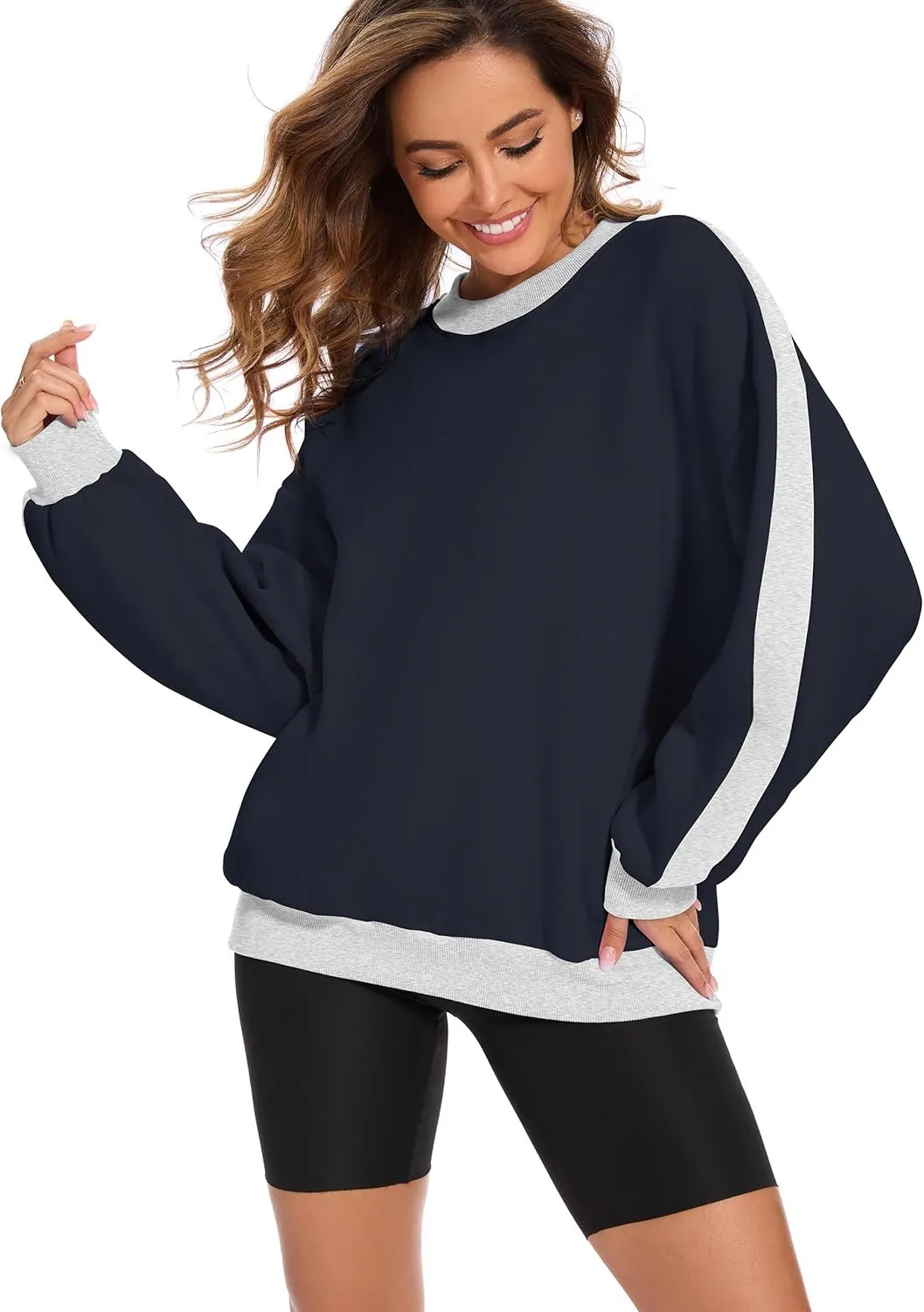 FUPHINE 2024 Women's Colour Blocking Fleece Oversized Warm Trendy Fall Winter Fashion Sweatshirt