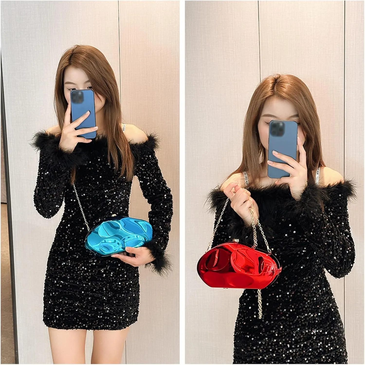 Geometric Acrylic Evening Clutch Purse for Women Metal Chains Unique Handbag for Wedding Party Prom