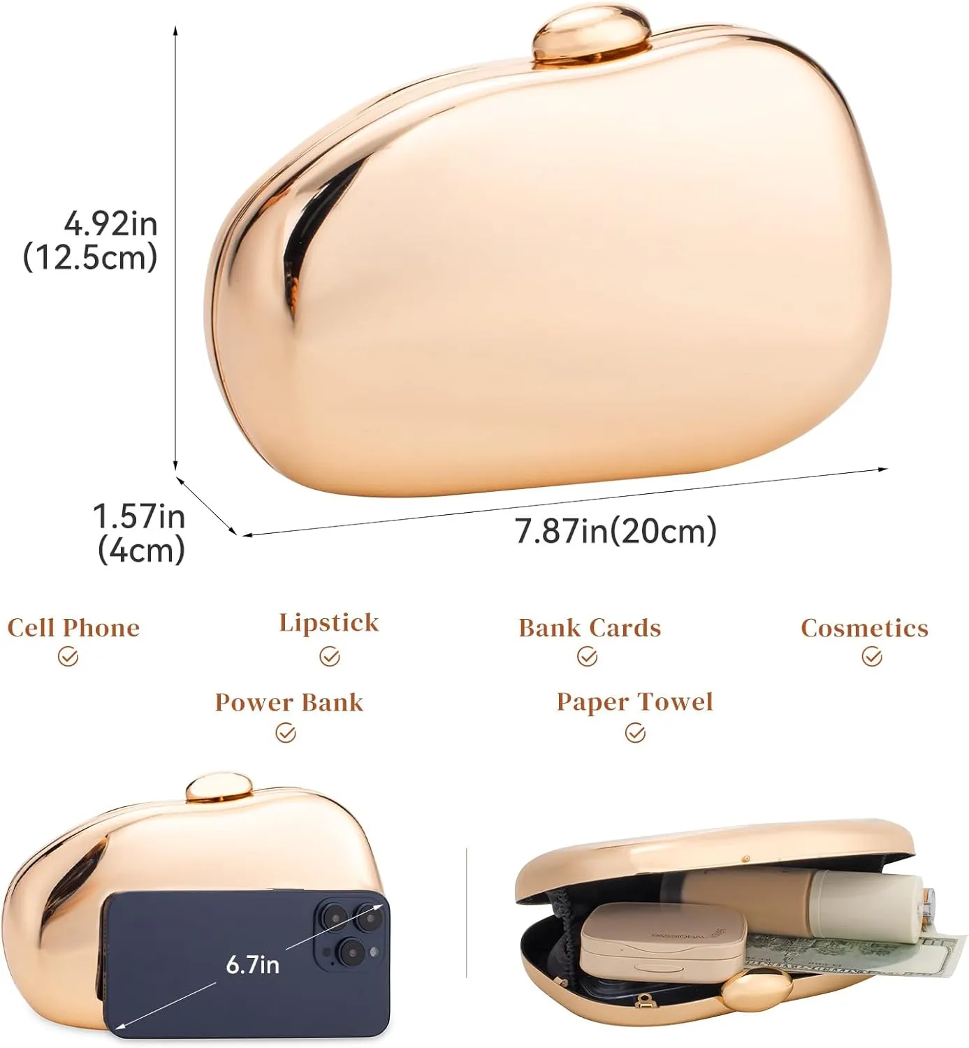 Gets Acrylic Clutch Purses for Women Gold Metallic Purse Silver Unique Handbag for Wedding Party Prom