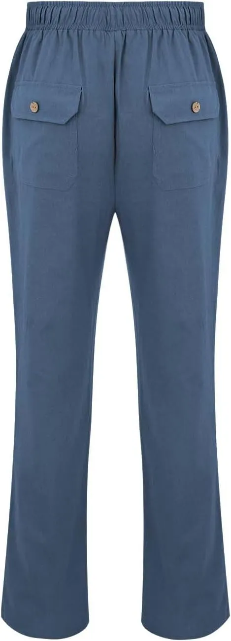 GIERIDUC Men's Casual Linen Pants Elastic Waist Drawstring Yoga Beach Pants Lightweight Loose Fit Hippie Trouser with Pockets