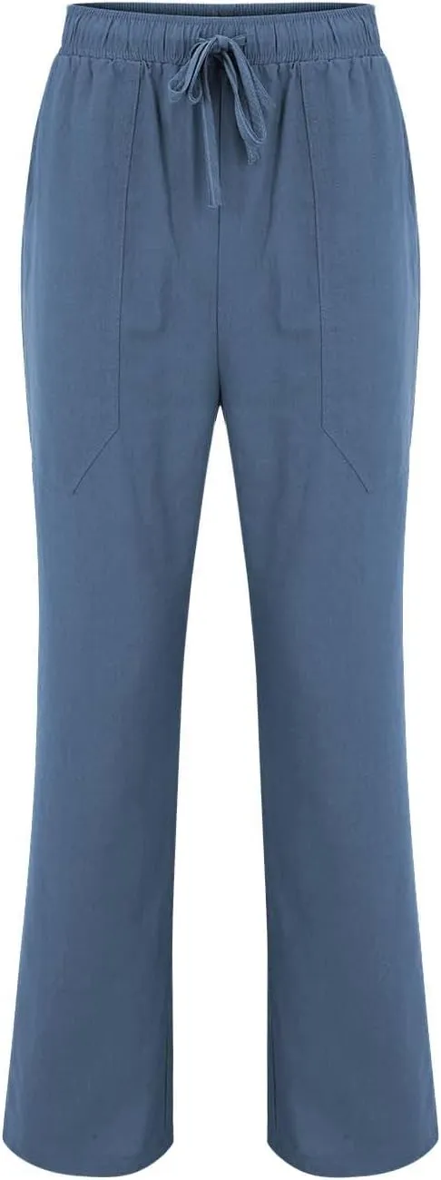 GIERIDUC Men's Casual Linen Pants Elastic Waist Drawstring Yoga Beach Pants Lightweight Loose Fit Hippie Trouser with Pockets
