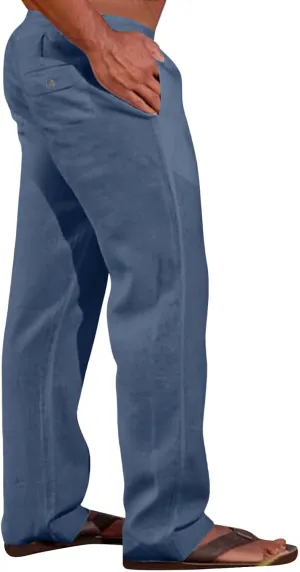 GIERIDUC Men's Casual Linen Pants Elastic Waist Drawstring Yoga Beach Pants Lightweight Loose Fit Hippie Trouser with Pockets
