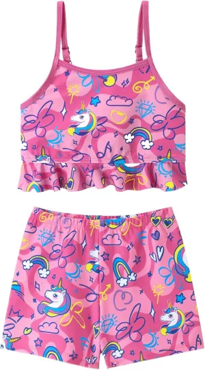 Girls Tankini Swimsuit 2 Pieces Mermaid Bathing Suit Little Girls Summer Beach Rash Guard Swimwear for 3-6 Years
