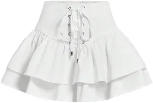 GORGLITTER Women's Ruffle Lace Up Tie Front Layered Shorts Skirt High Waist Flared Skorts