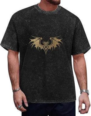 Graphic T Shirts for Men Crew Neck Washed Cotton Oversized Short Sleeve Loose Hip Hop Streetwear Basic Summer Tees